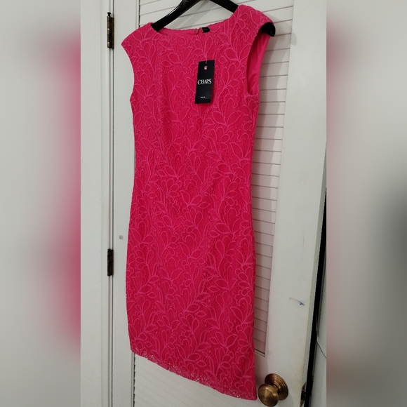 NWT Chaps by Ralph Lauren Pink  Lace, Back Zip, Cap Sleeve & Lined Sheath Dress - Picture 3 of 10